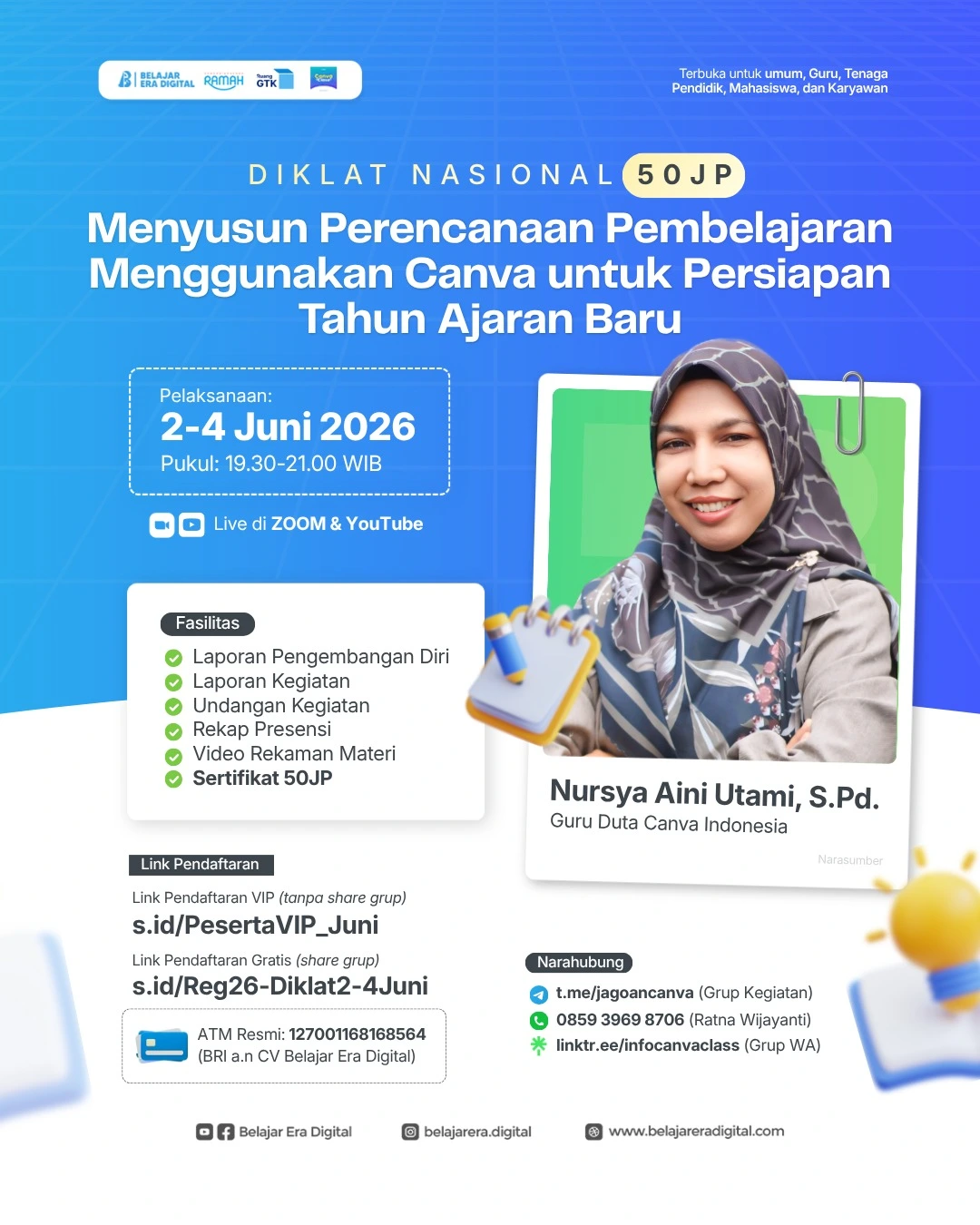 Diklat Nasional 50JP: Menyusun Perencanaan Pembelajaran Menggunakan Canva untuk Persiapan Tahun Ajaran Baru (2-4 Juni 2026)