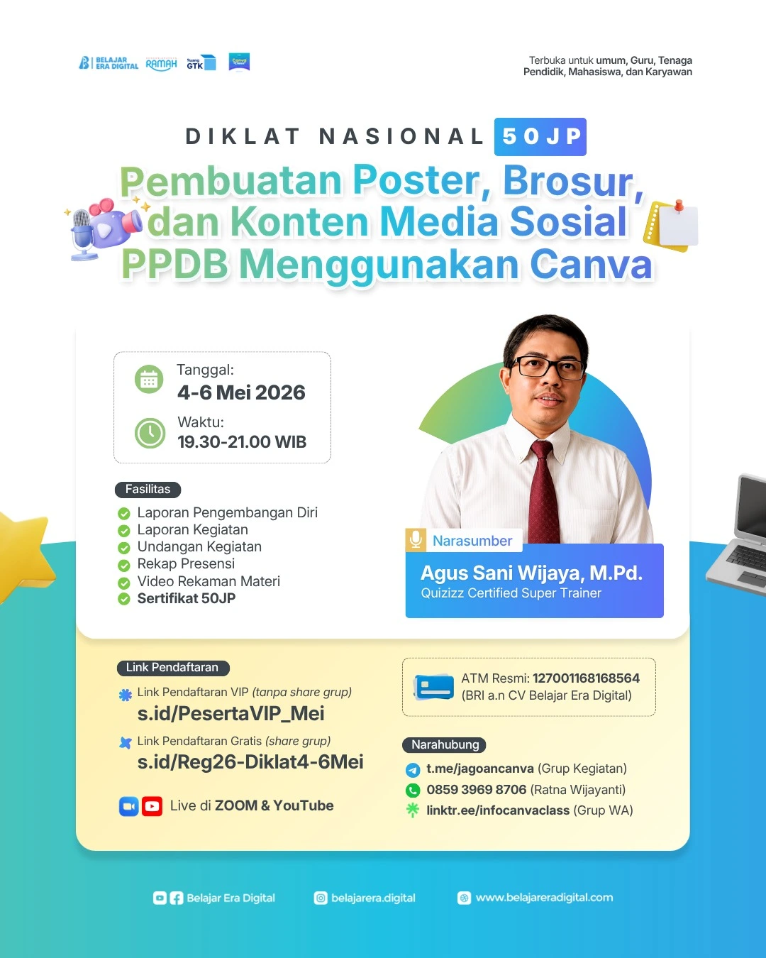 Diklat Nasional 32JP: Pembuatan Poster, Brosur, dan Konten Media Sosial PPDB Menggunakan Canva (4-6 Mei 2026)
