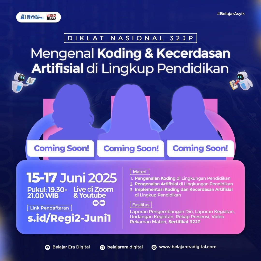Diklat Nasional 32JP: Mengenal Koding & Kecerdasan Artifisial di Lingkup Pendidikan (15-17 Juni 2025)
