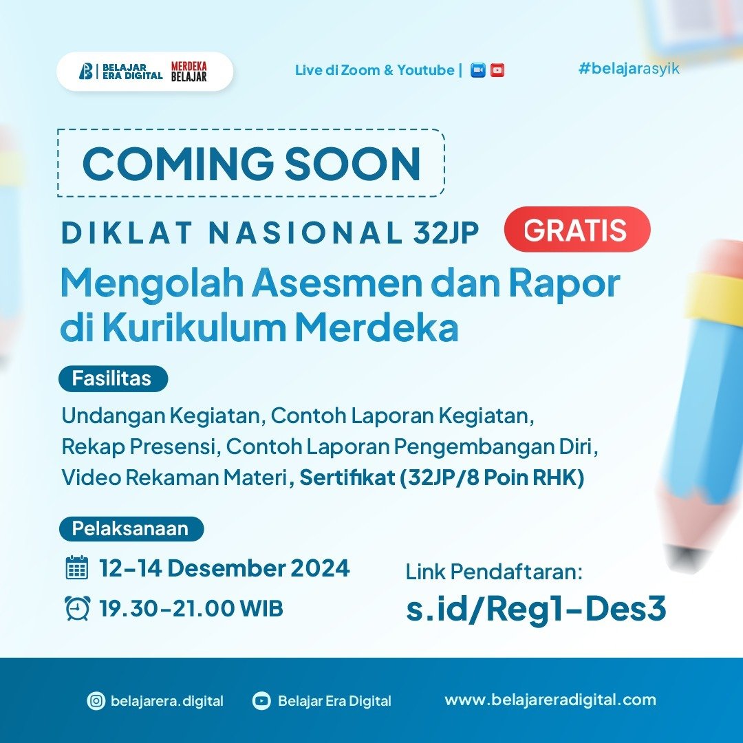 DikNas 32 JP: Mengolah Asesmen dan Rapor di Kurikulum Merdeka (12-14 Desember)