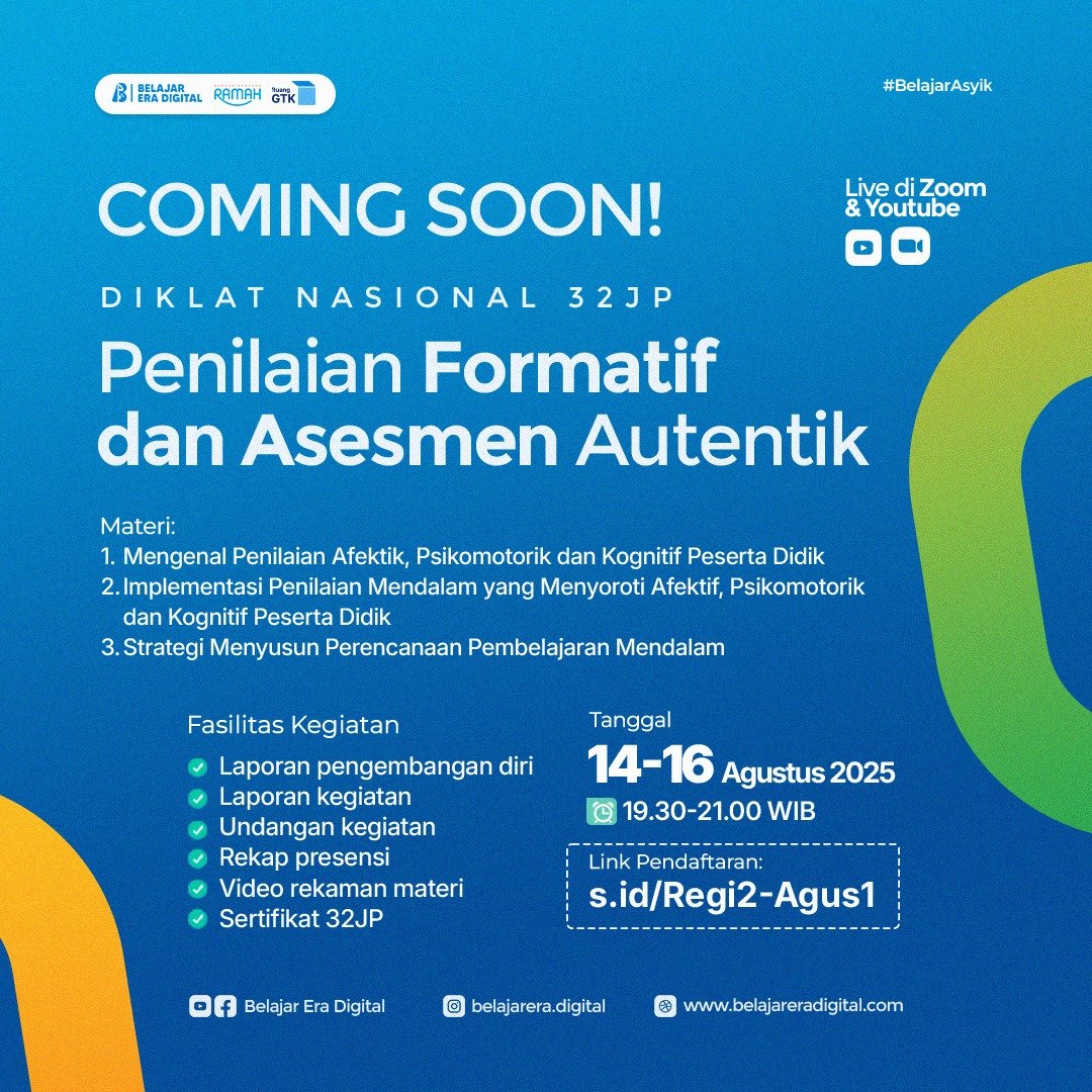 Diklat 32JP : Penilaian Formatif dan Asesmen Autentik (14-16 Agustus 2025)
