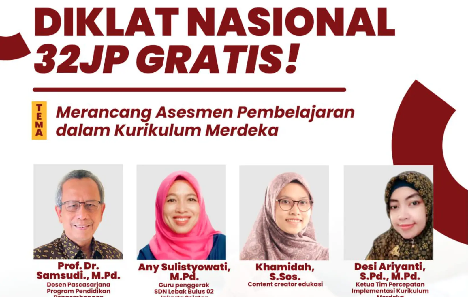 Diklat Nasional 32 JP: Merancang Asesmen Pembelajaran dalam Kurikulum Merdeka