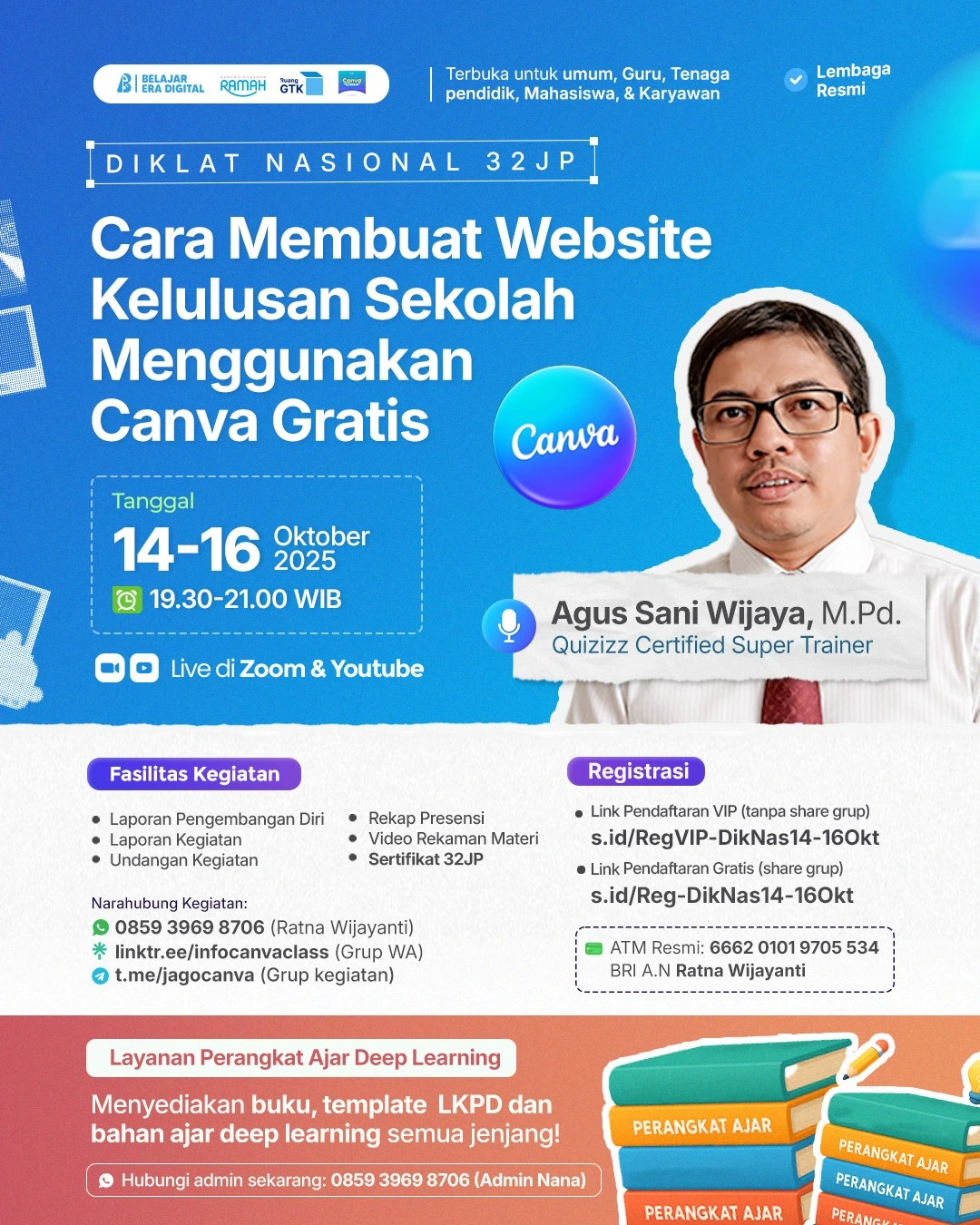 Diklat Nasional 32JP : Cara Membuat Website Kelulusan Sekolah Menggunakan Canva Gratis (14-16 Oktober 2025)