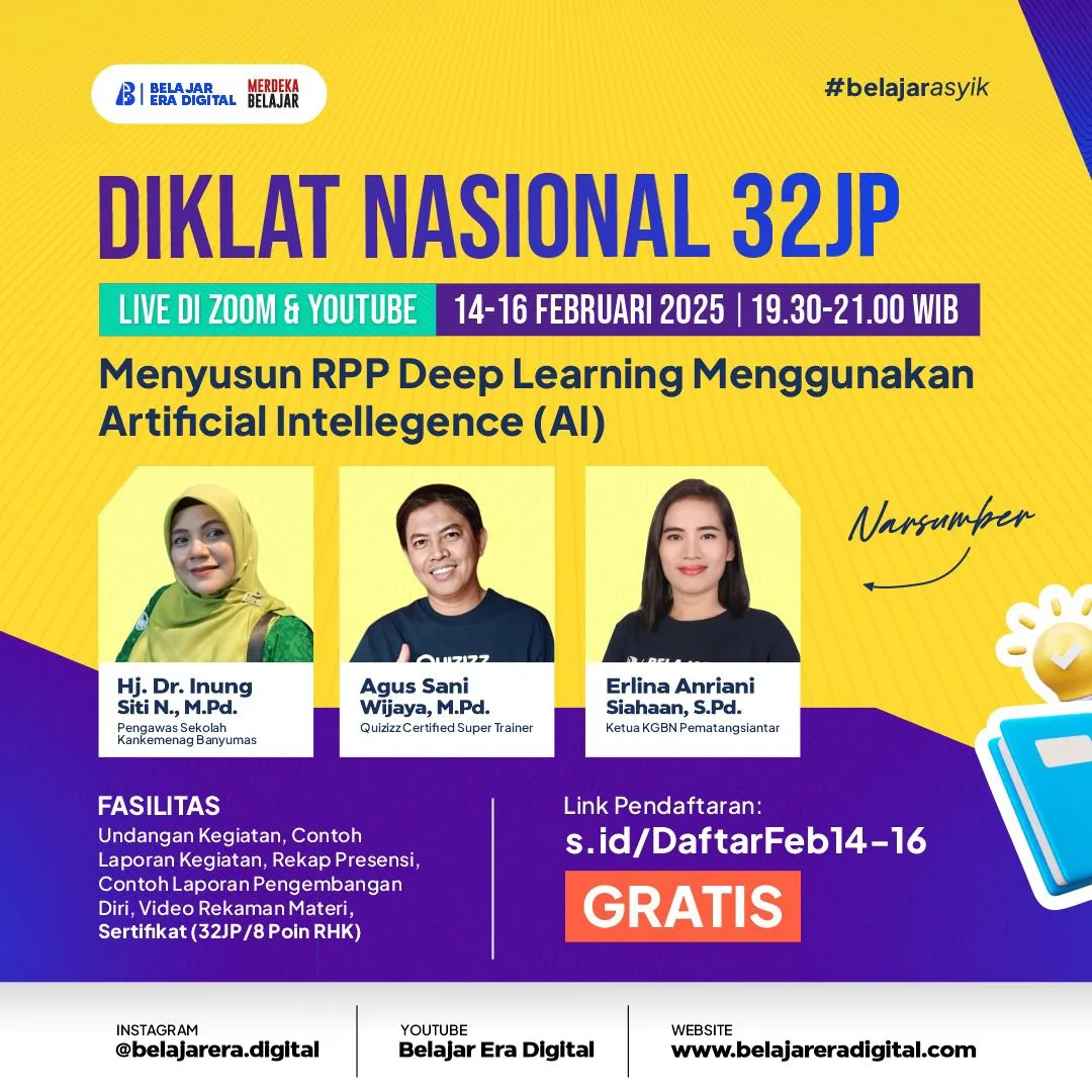 Diklat Nasional 32JP: Menyusun RPP Deep Learning Menggunakan Artificial Intellegence (AI) [14-16 Februari 2025]