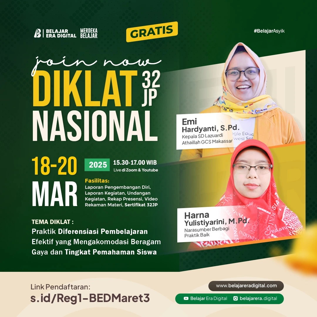 DikNas 32JP Praktik Diferensiasi Pembelajaran Efektif yang Mengakomodasi Beragam Gaya dan Tingkat Pemahaman Siswa (18-20 Maret 2025)