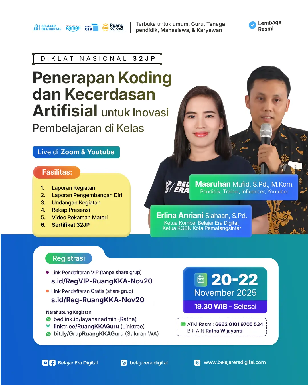 Diklat Nasional 32JP: Penerapan Koding dan Kecerdasan Artifisial untuk Inovasi Pembelajaran di Kelas (20-22 November 2025)