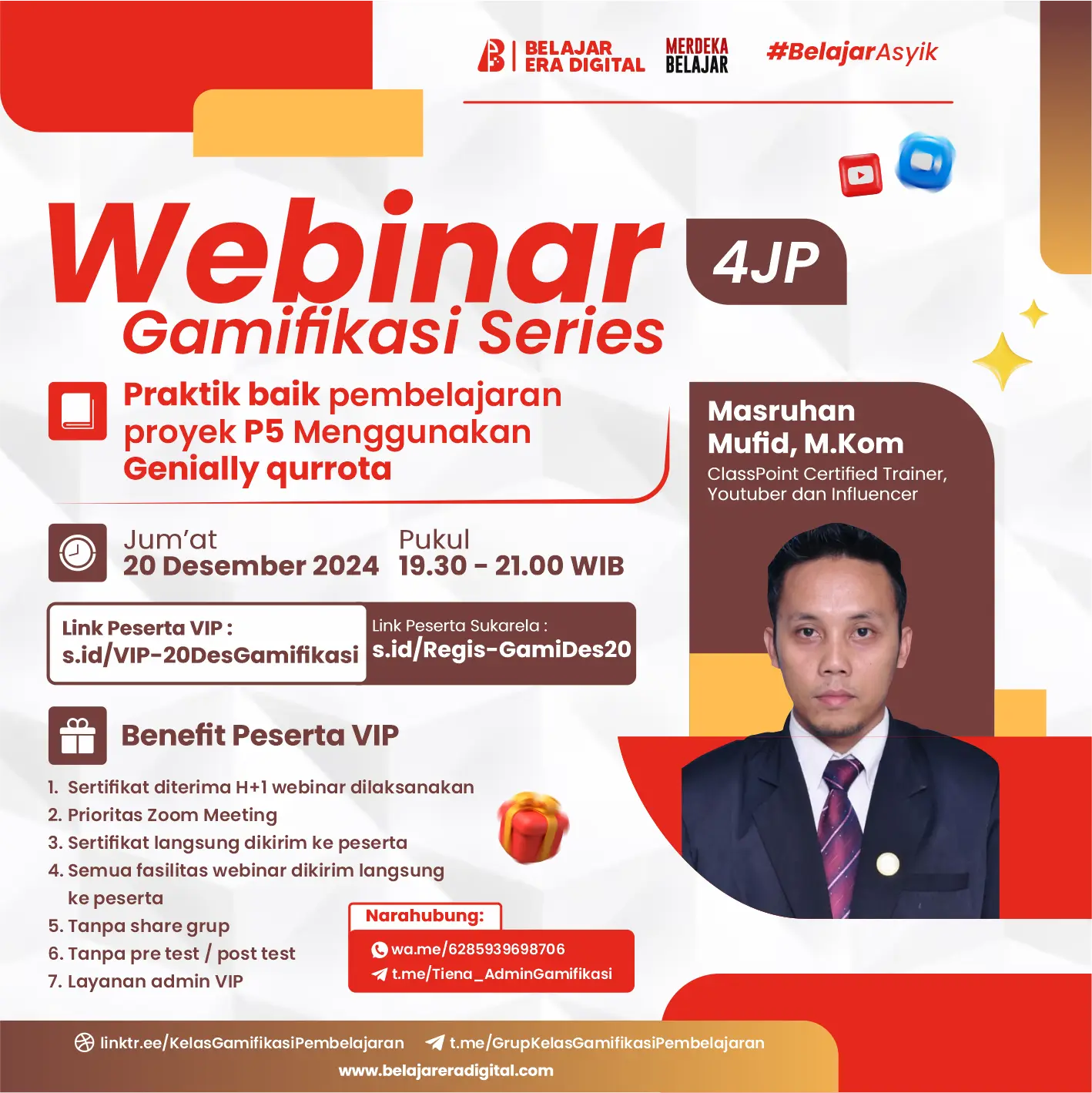 Webinar Gamifikasi Series 4JP "4 Poin PMM" : Praktik Baik Pembelajaran Proyek P5 Menggunakan Genially Qurrota (20 Desember 2024)