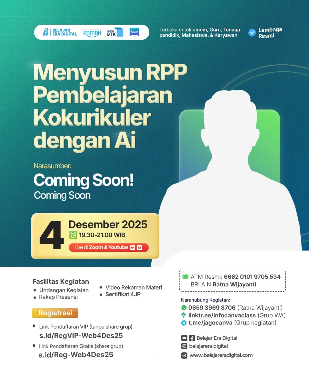 Webinar Nasional 4JP: Menyusun RPP Pembelajaran Kokurikuler dengan AI (4 Desember 2025)