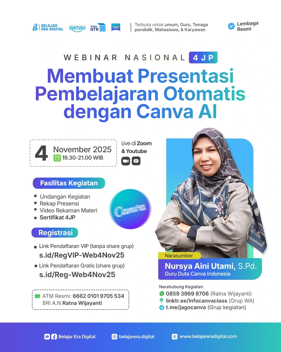 Webinar Nasional 4JP: Membuat Presentasi Pembelajaran Otomatis dengan Canva AI (4 November 2025)